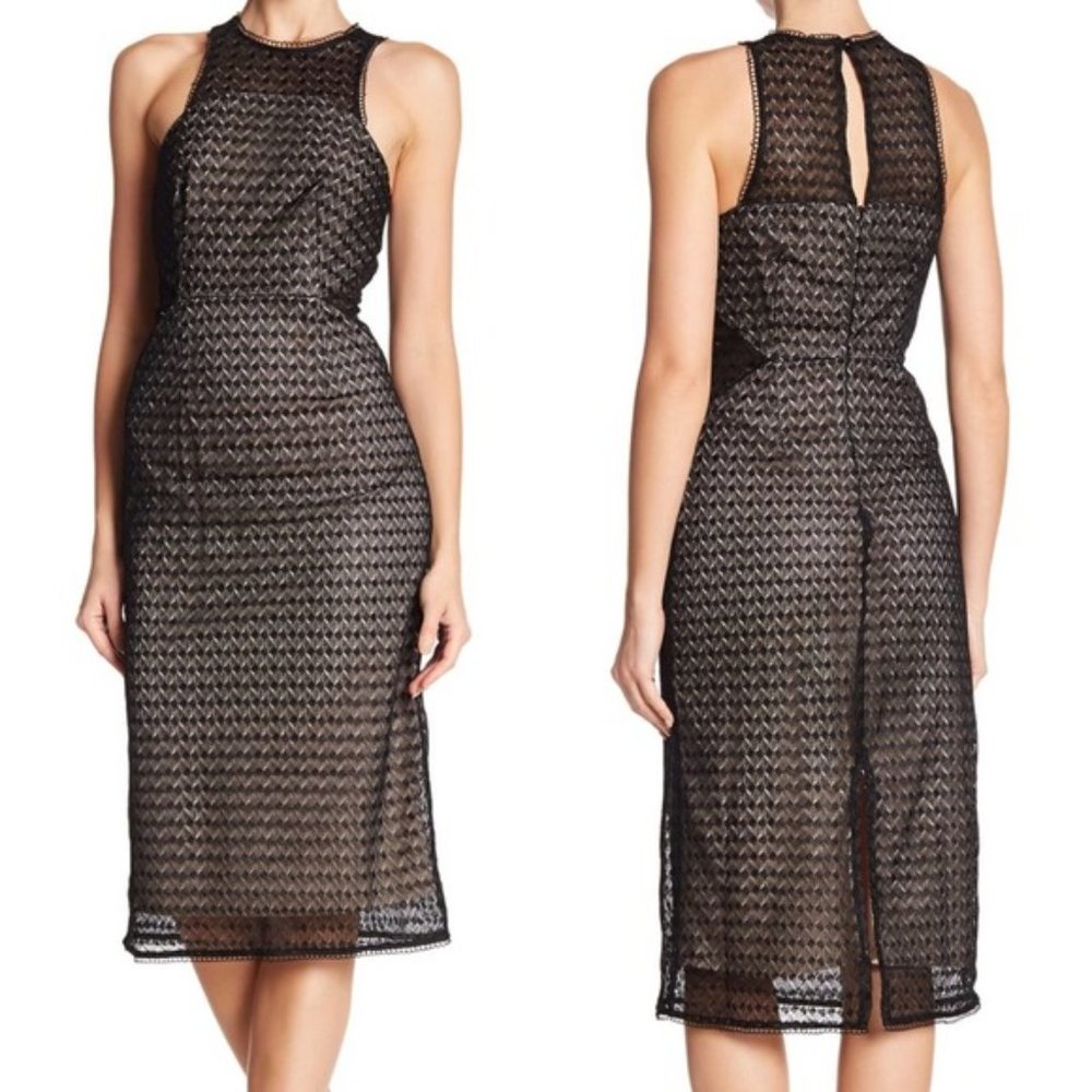NWT NSR Crochet Lace Halter Black Midi Sleeveless Cocktail Dress Size S